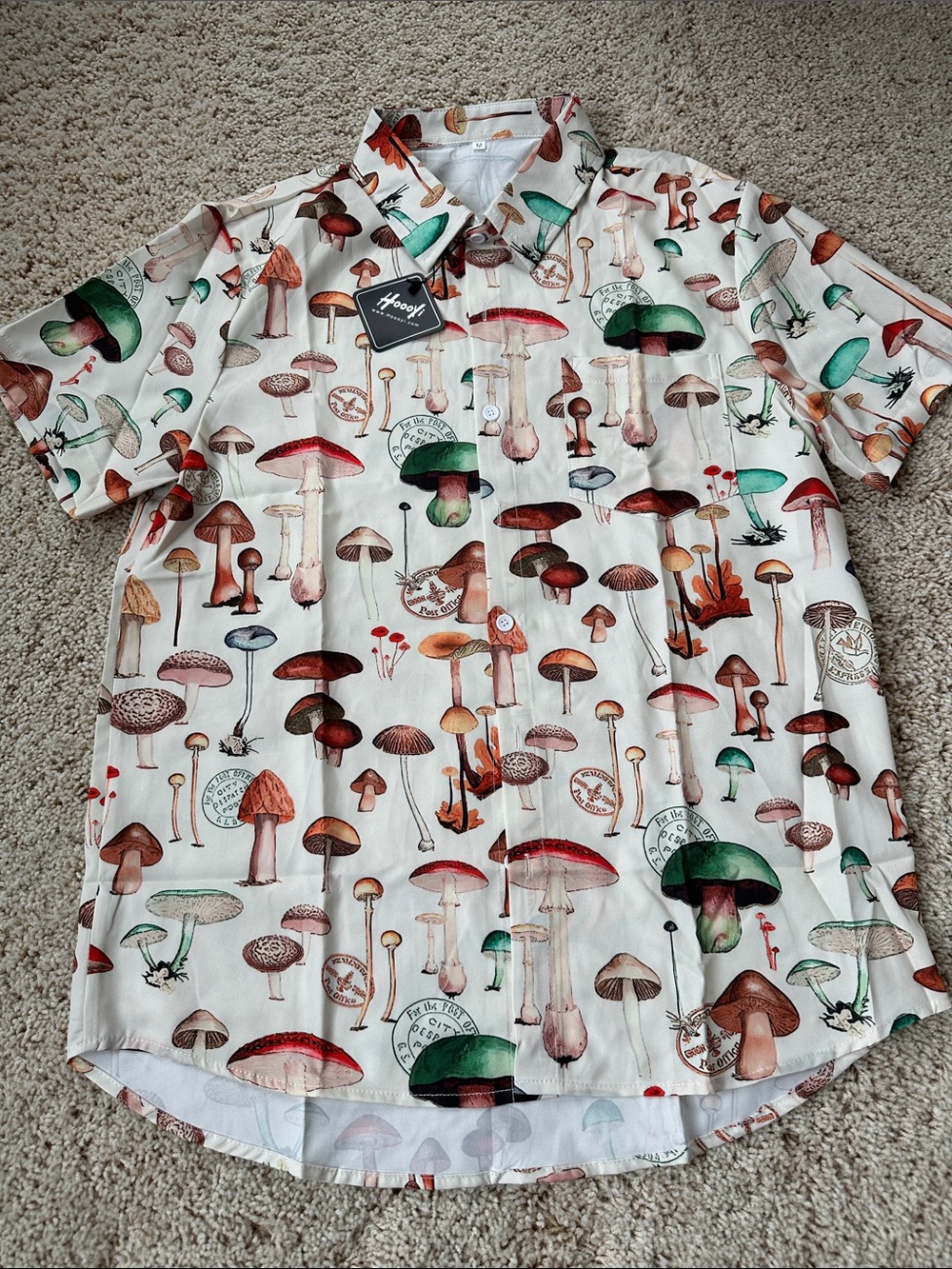 Hooey Men's Cream Short-Sleeve Button-Down with Mushroom Print